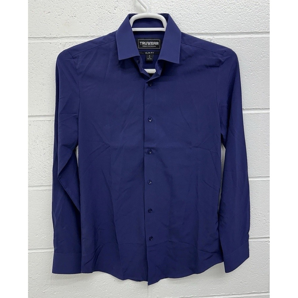 Truwear Phenom Men's Navy Blue Button Slim Fit Dress Shirt / Small 15 33/34